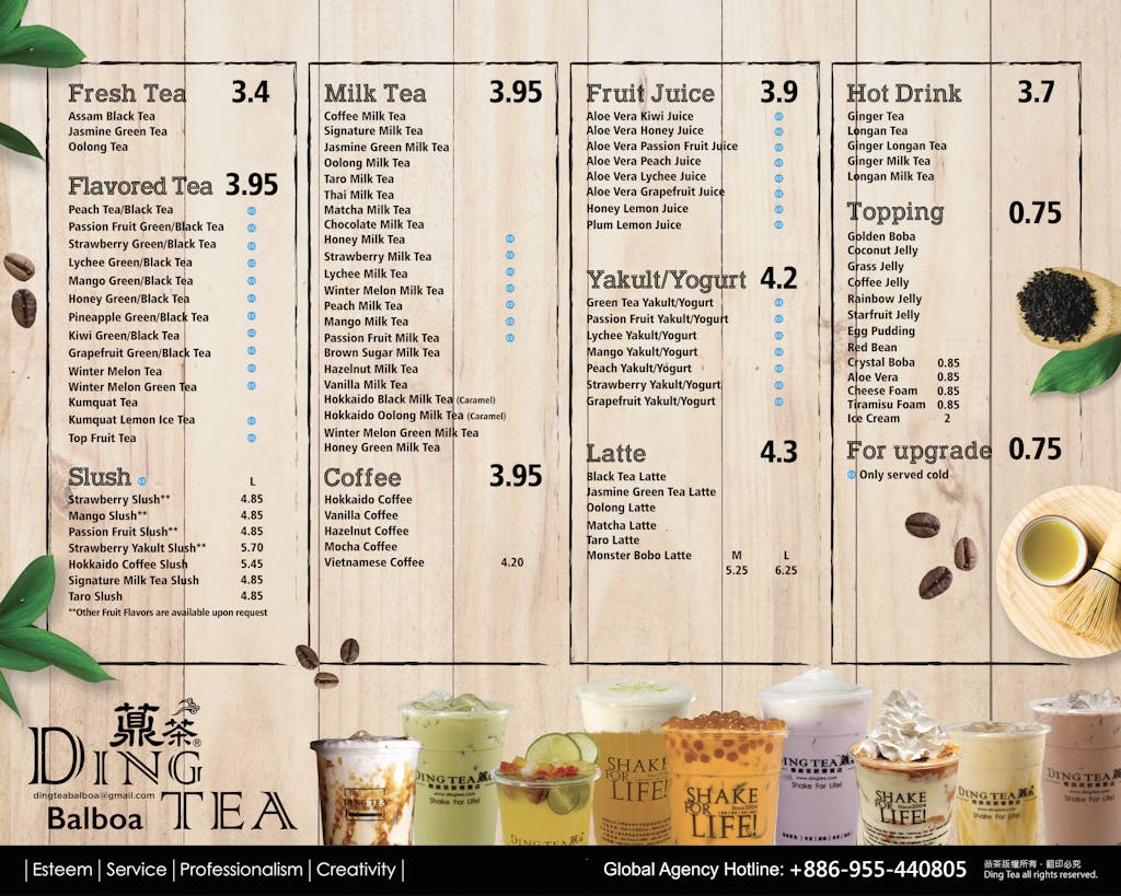 DING TEA Menu