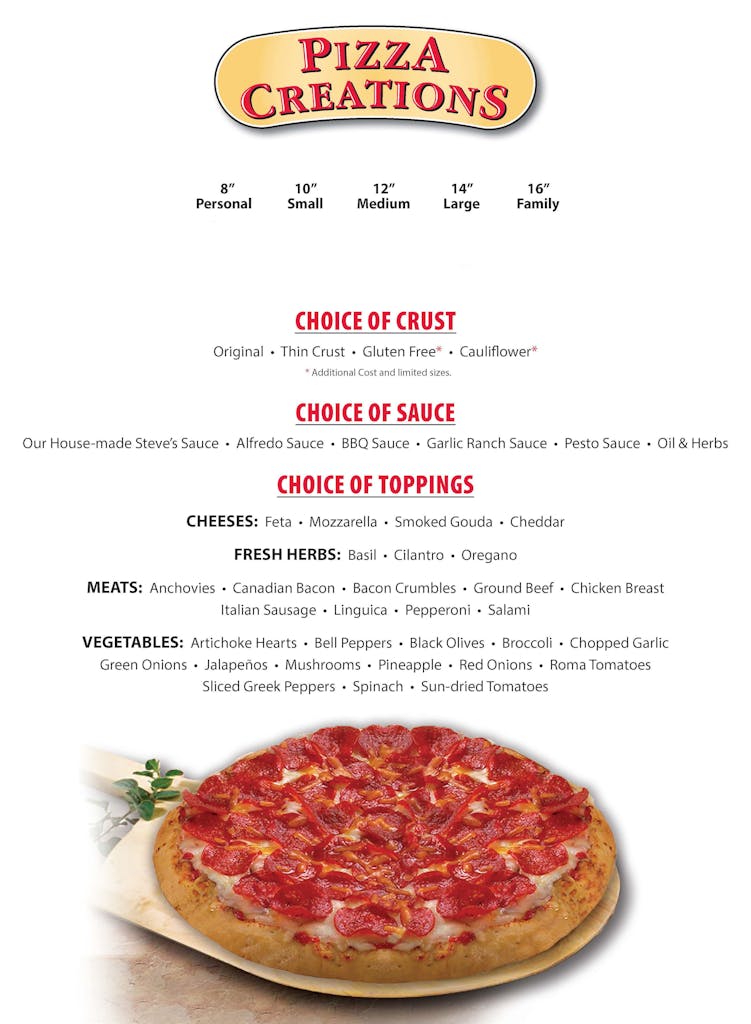 Menu Steve's Pizza (Order Online)