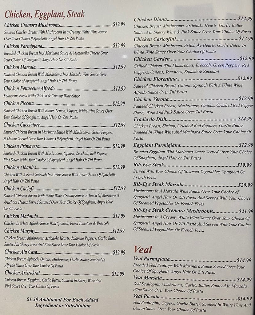 Menu TUSCANY ITALIAN RESTAURANT DAYTON