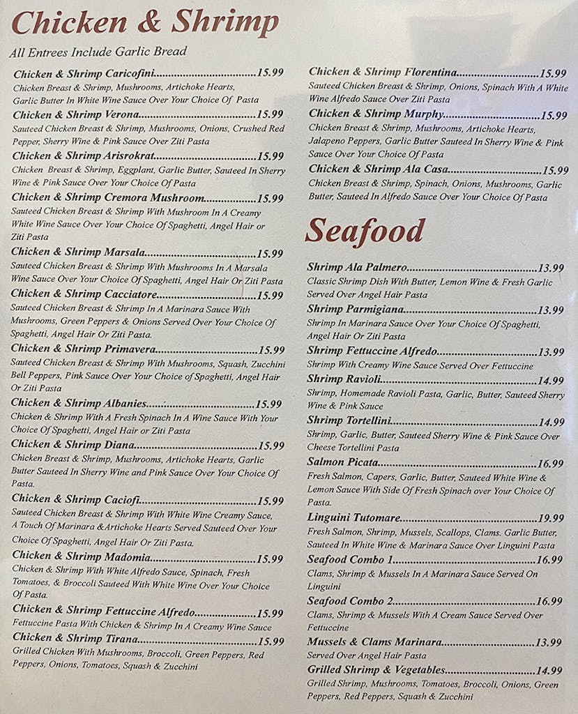 Menu TUSCANY ITALIAN RESTAURANT DAYTON