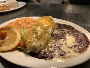 #13.Fish Burrito Plate, BLK. inside, Salsa Verde Image