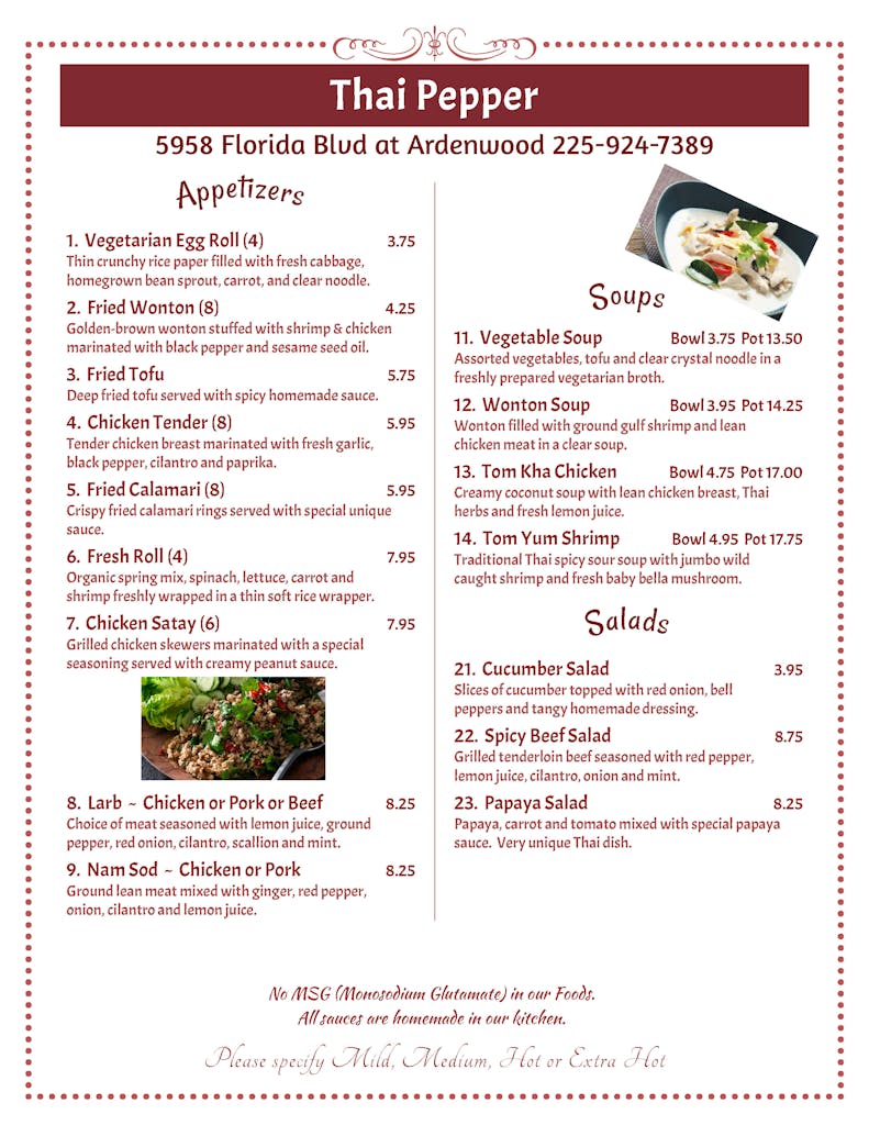 Menu Thai Pepper