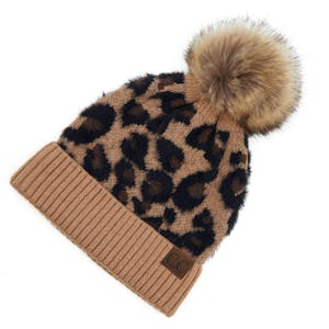 Leopard Print Pom Pom Beanie Image