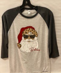 3/4 Sleeve Grey Santa "believe" Shirt Image