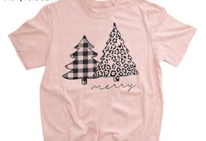 Short Sleeve Pink "Merry Christmas" Tree Shirt Image