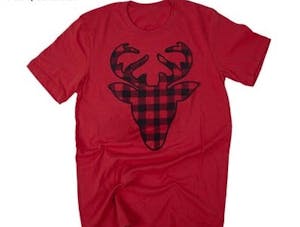 Short Sleeve Red Buffalo Plaid Deer Head Image