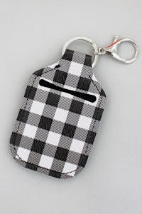 Black and White Buffalo Plaid Hand Sanitizer Holder Keychain Image