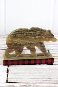 Wooden Buffalo Plaid Bear Image