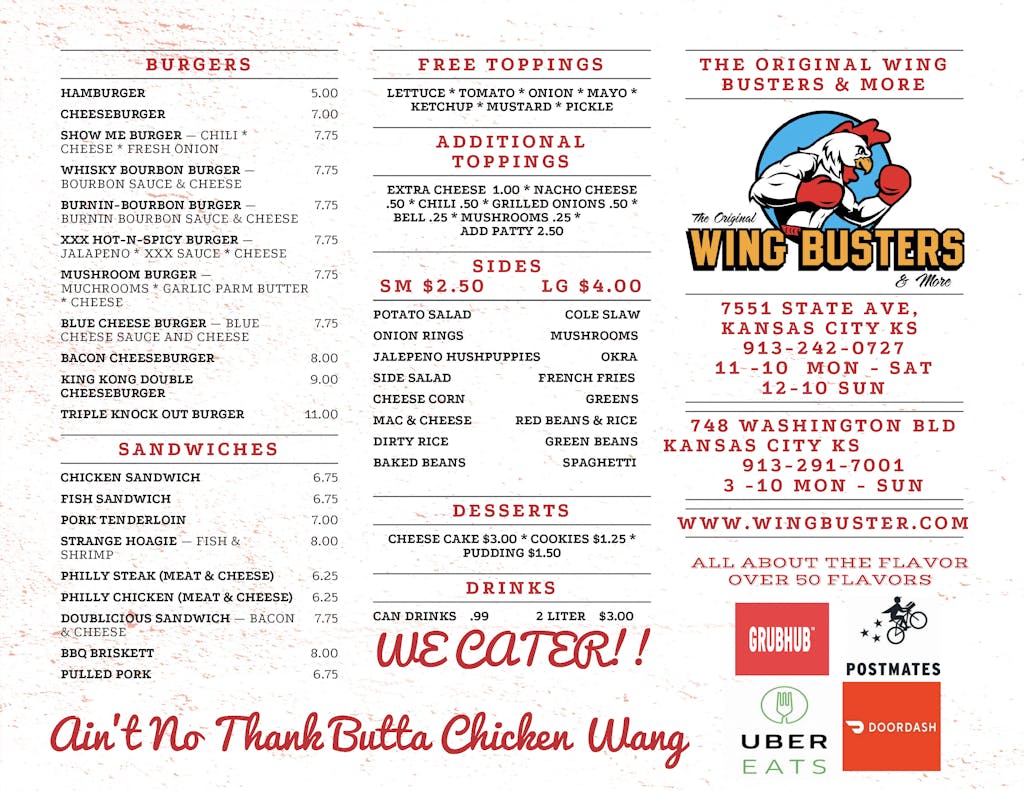 Menu The Original Wing Busters & More (STATE AVENUE)