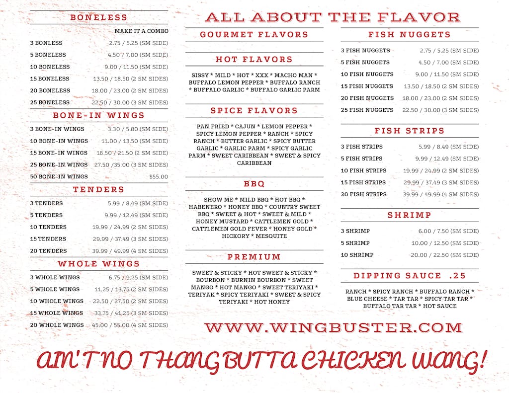 Menu The Original Wing Busters & More (STATE AVENUE)