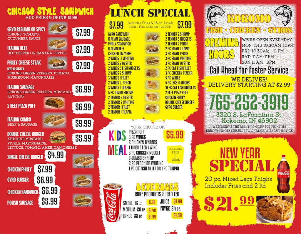 Menu Kokomo Fish, Chicken & Gyro (Order Online)