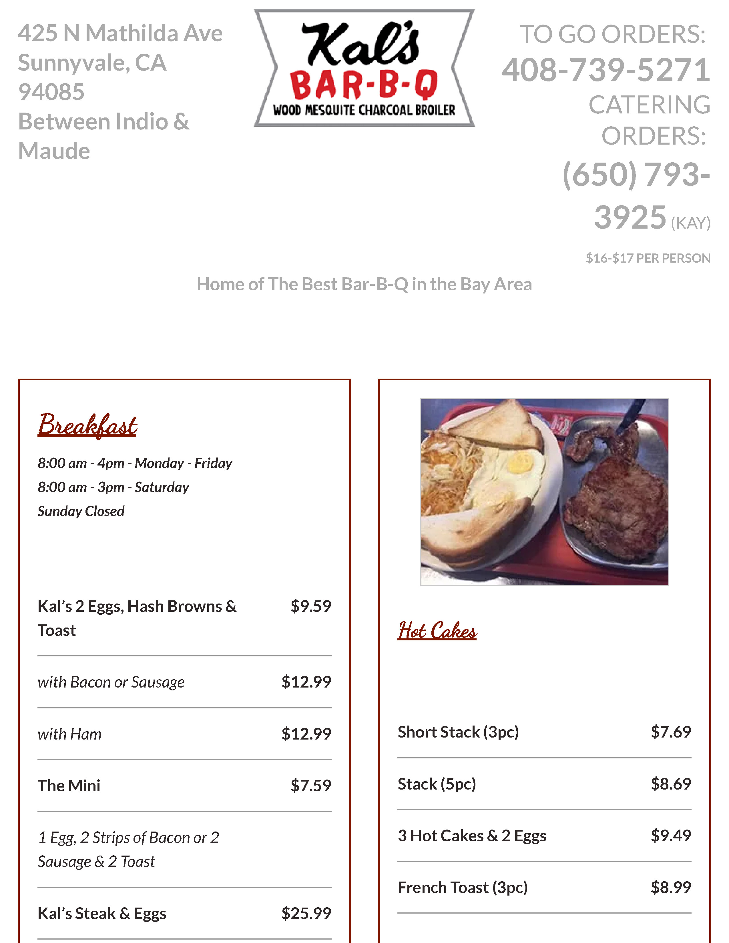 Menu - Kal's Bar-B-Q