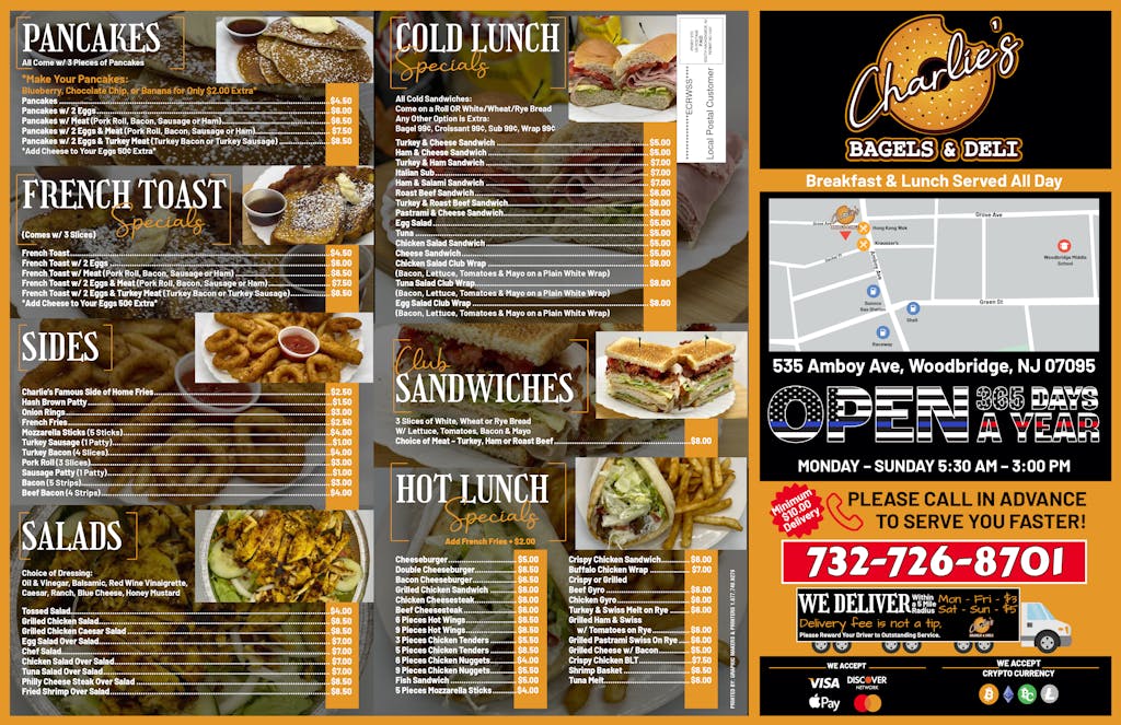 Menu Charlie's Bagels and Deli