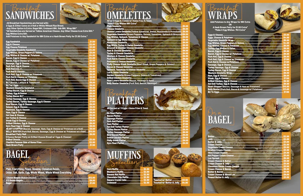 Menu Charlie's Bagels and Deli