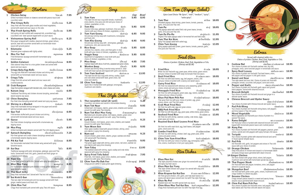Menu Chim Thai Cuisine