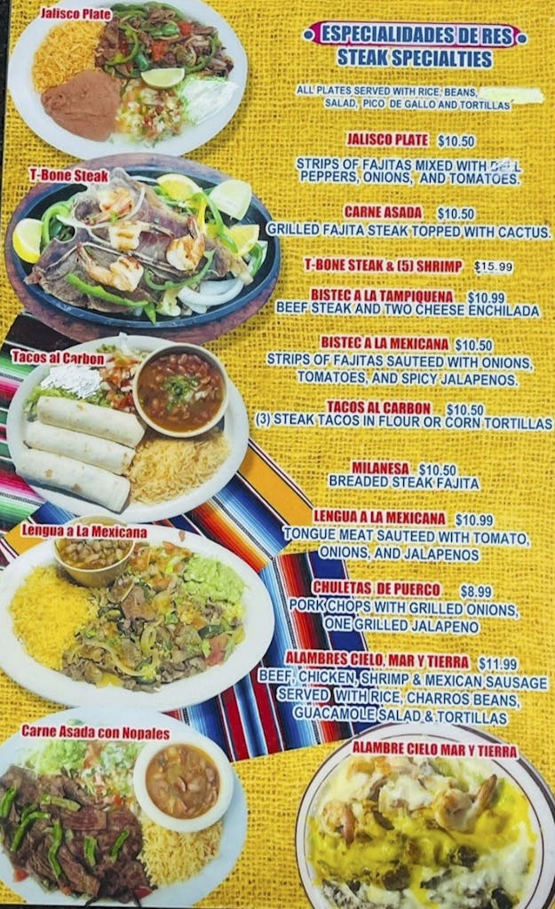 Menu - Fajitas Taqueria