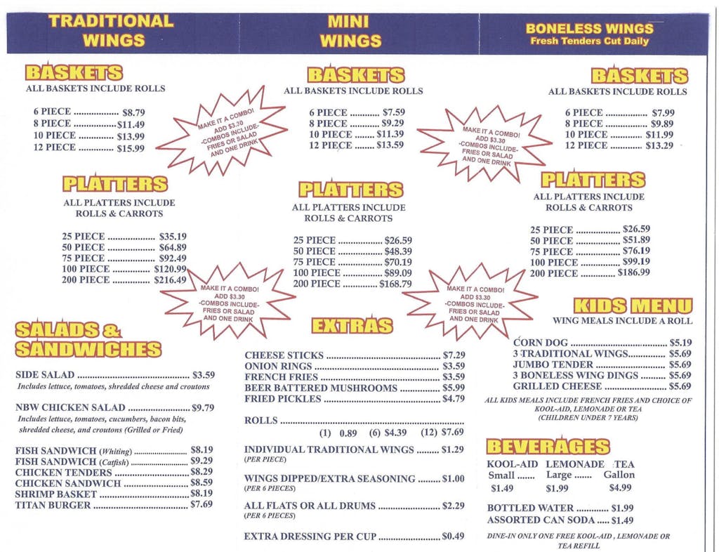 Menu NUTTIN' BUT WINGS