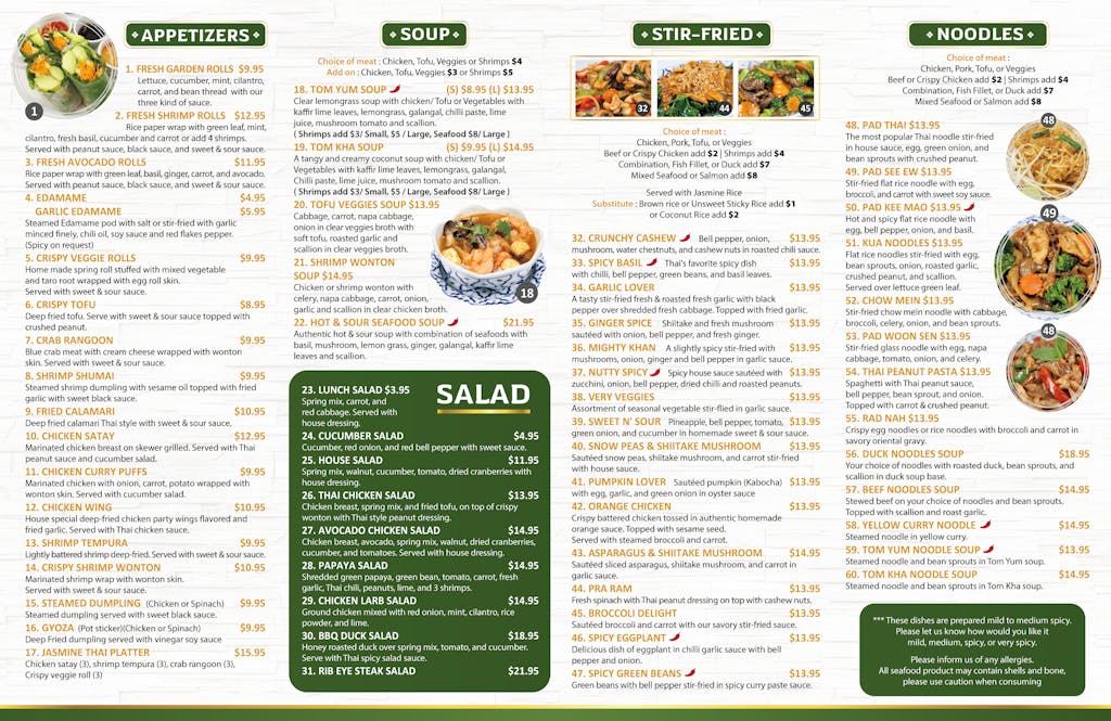 Menu Jasmine Thai Restaurant
