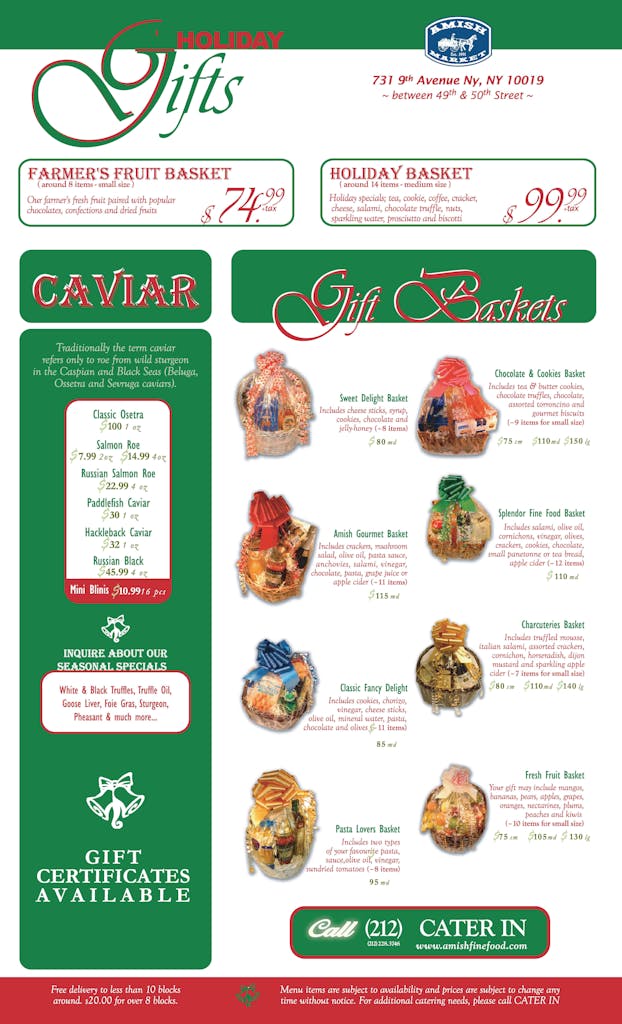 Holiday Menus Amish Fine Foods