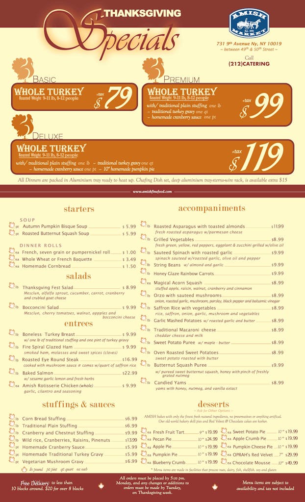 Holiday Menus Amish Fine Foods