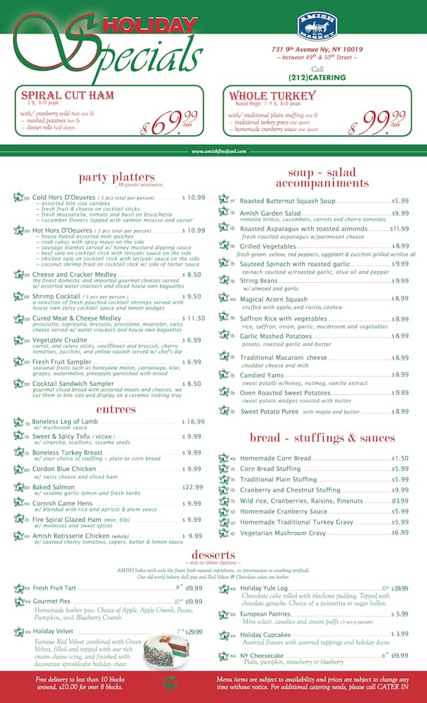 Holiday Menus Amish Fine Foods