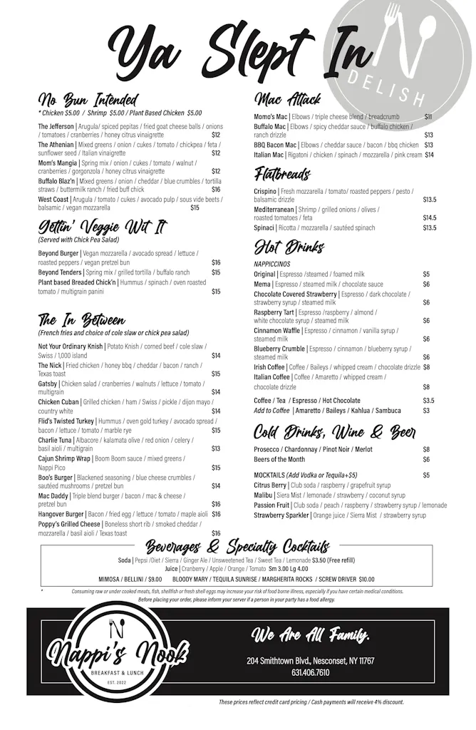 Menu Nappi's Nook