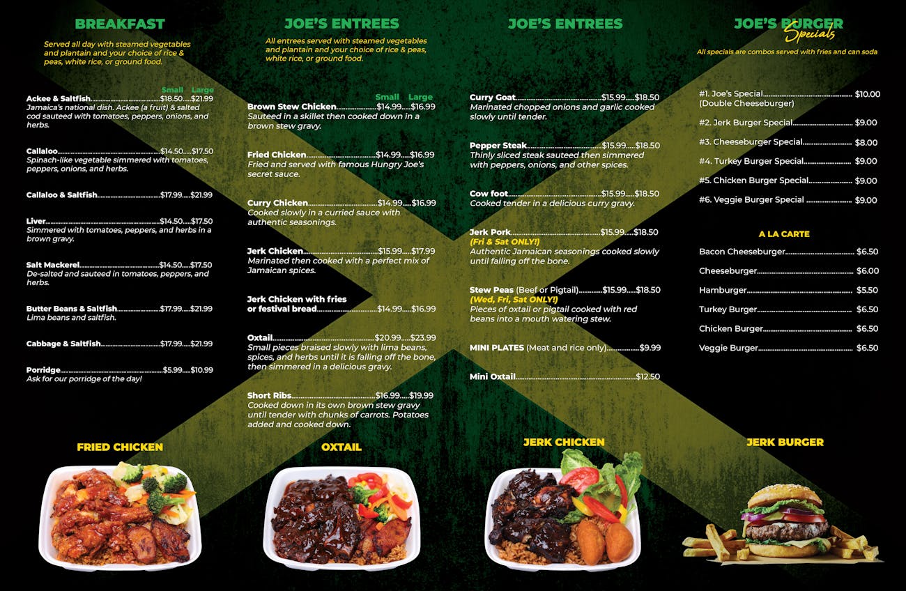 Menu Hungry Joe's Burgers & Jamaican Restaurant