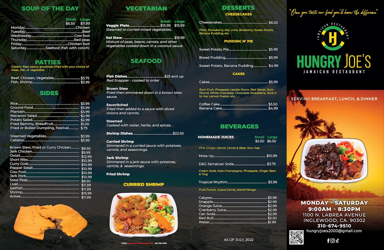 Menu Hungry Joe's Burgers & Jamaican Restaurant