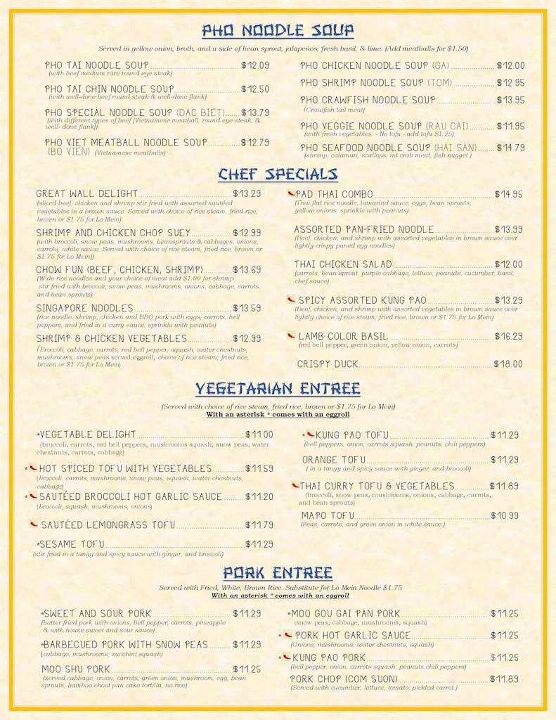 Menu Great Wall Express