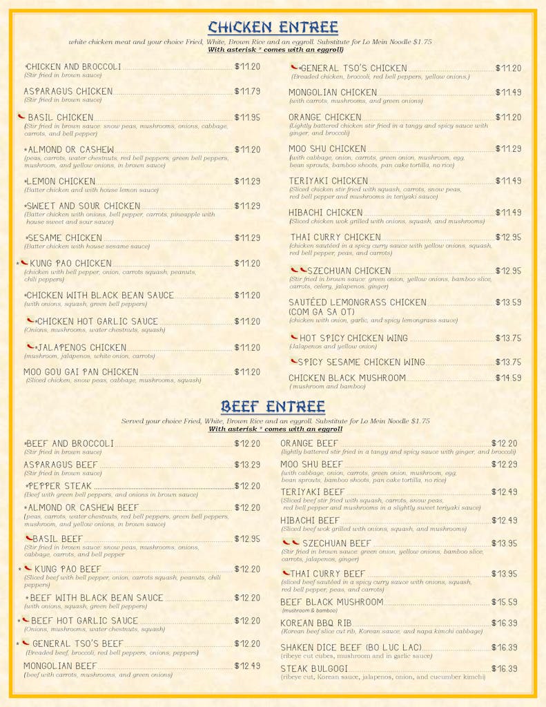 Menu Great Wall Express