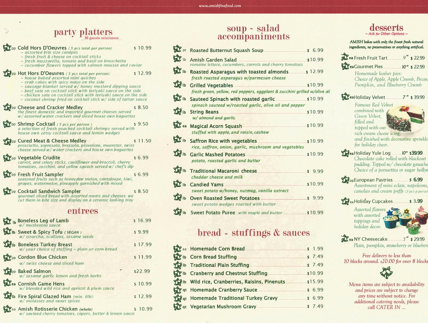 Holiday Menus Amish Fine Foods