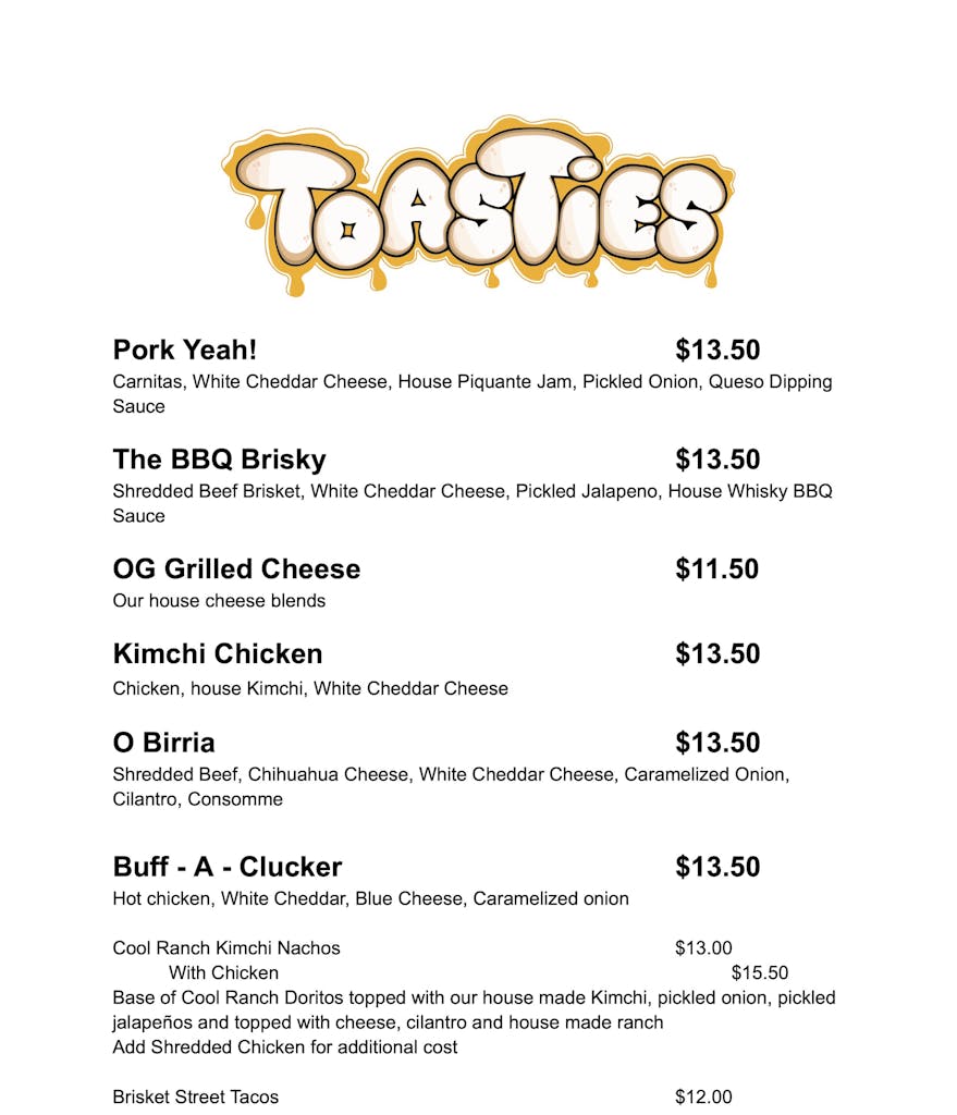 Toasties Menu Redefined Food CO