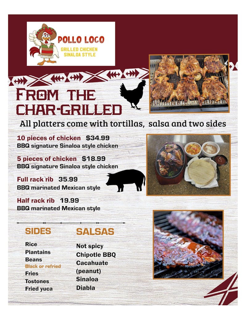 Menu The Avocado Mexican Grill