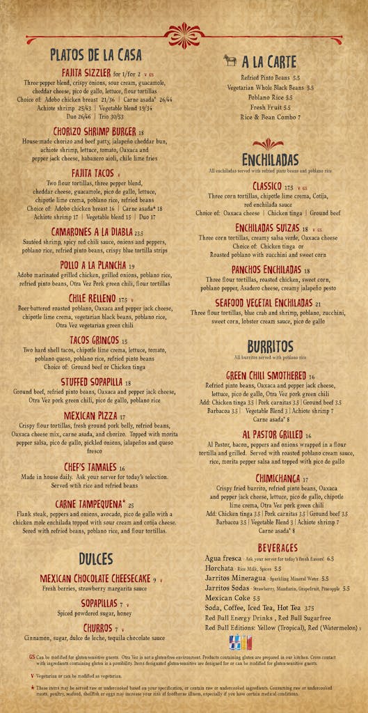 Menu Otra Vez Cantina