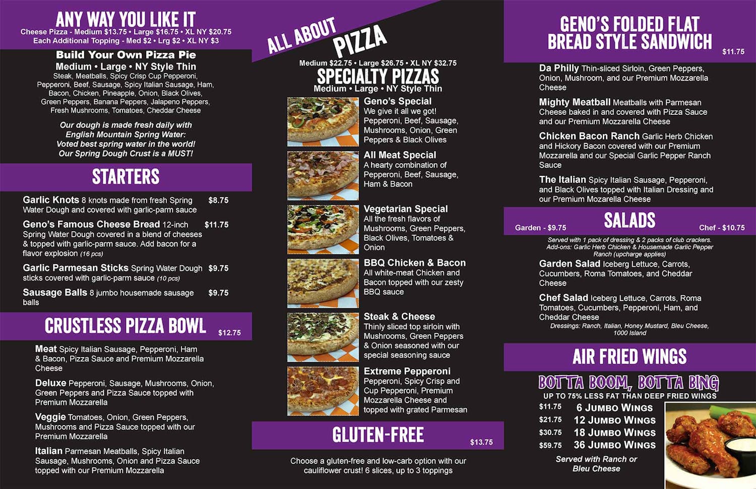 Menu Geno's Pizza