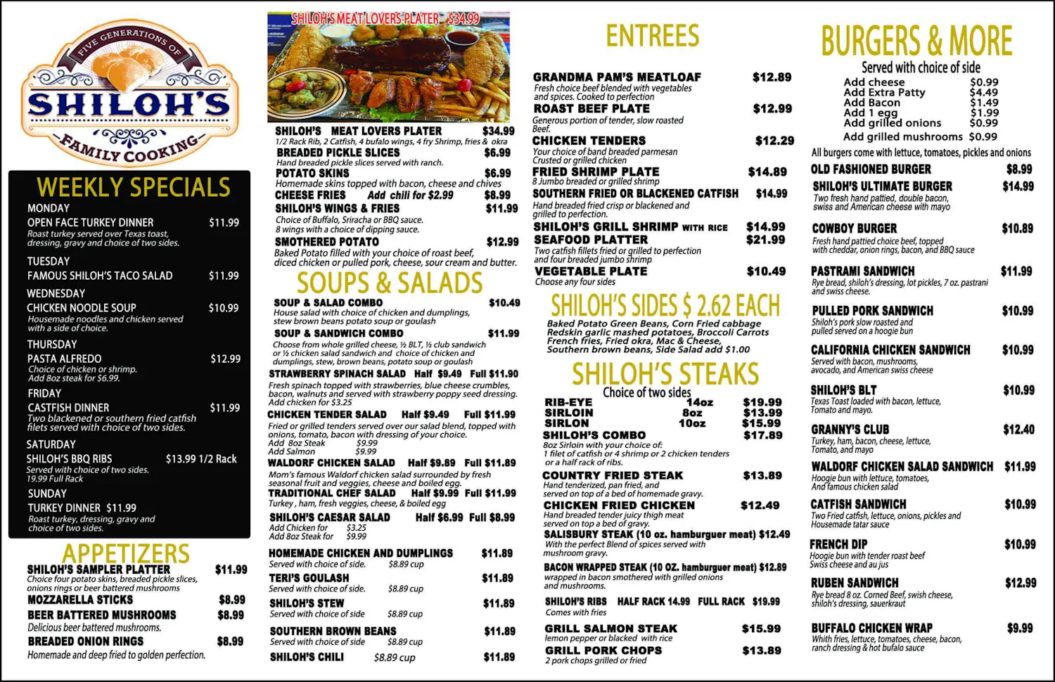 Menu Shiloh's