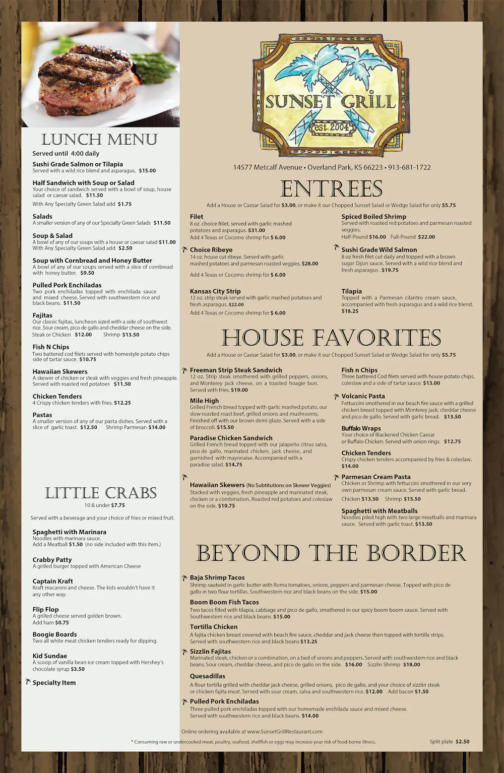 Menu - Sunset Grill