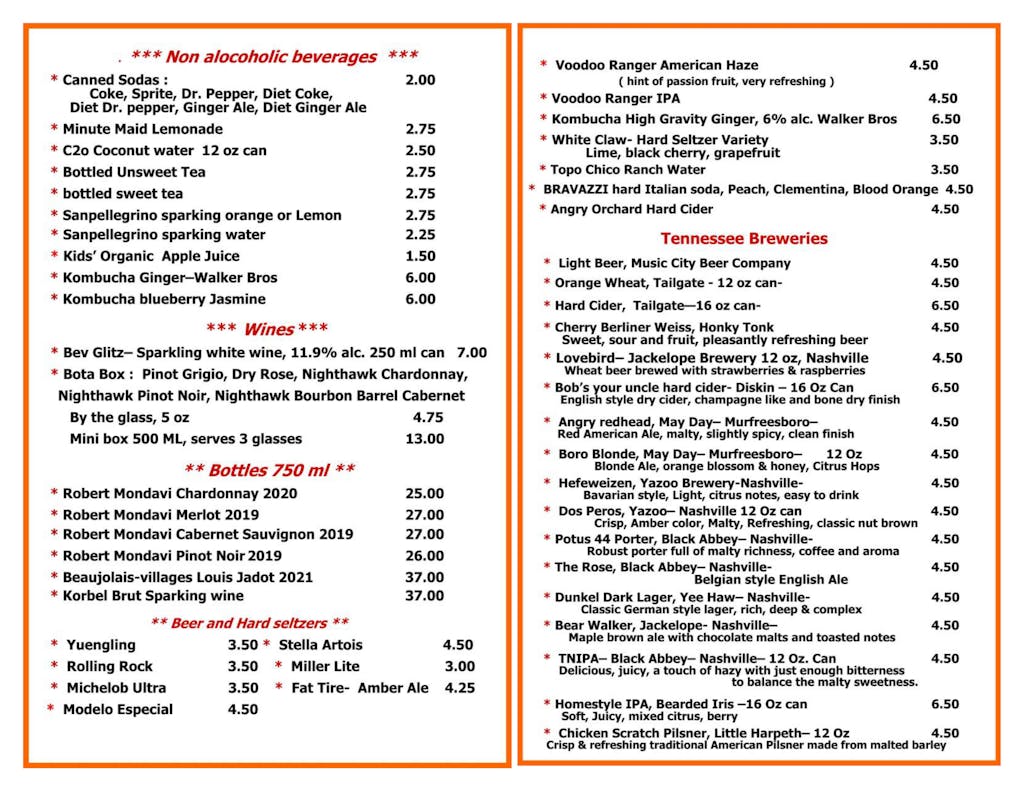 Menu Peachtree Grill