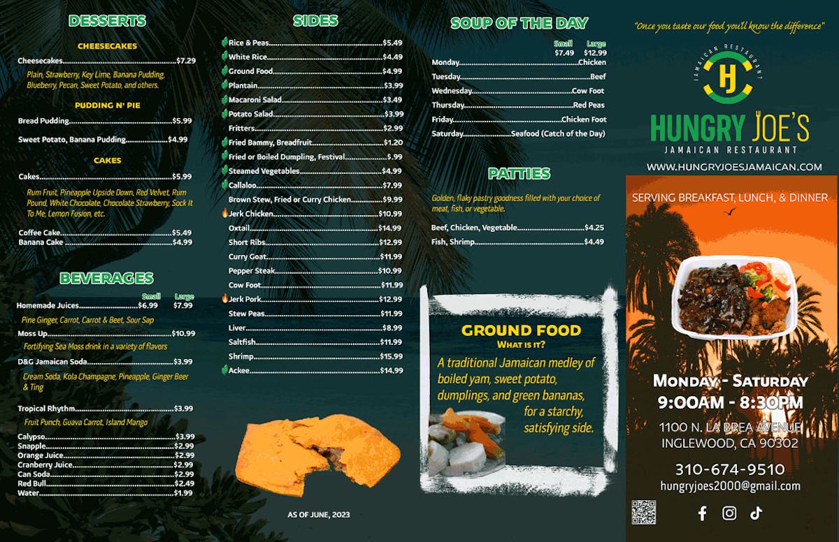 Menu Hungry Joe's Jamaican Restaurant