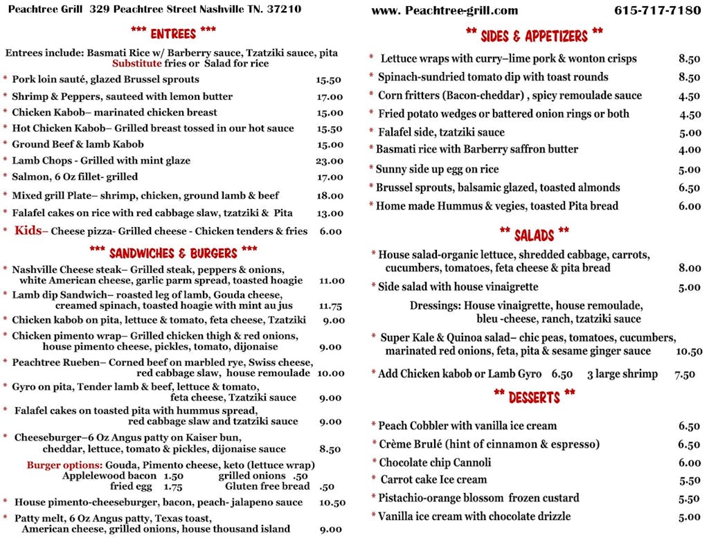 Menu - Peachtree Grill