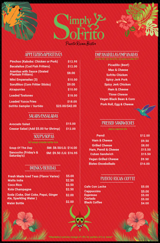 Menu - Simply Sofrito Puerto Rican Bistro