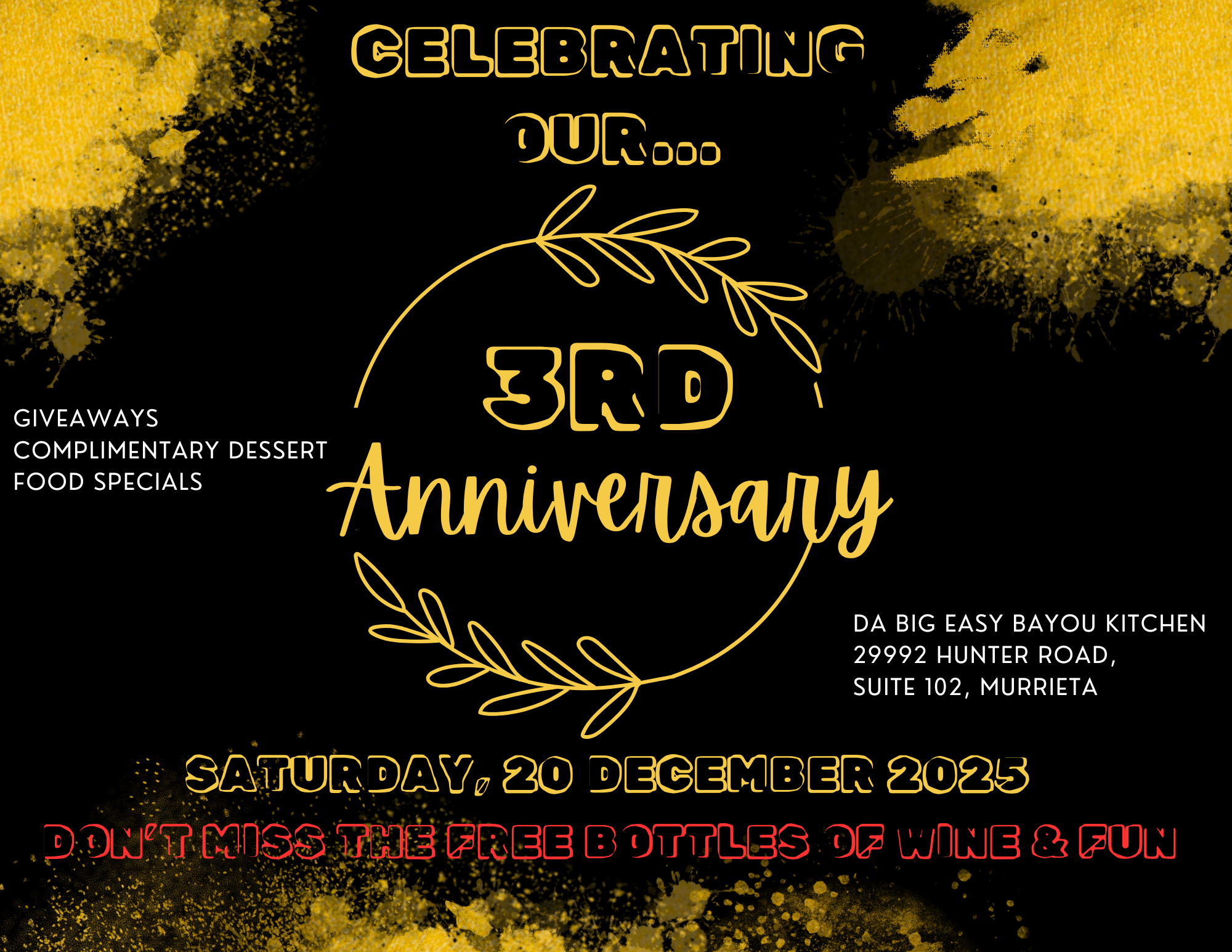 Da Big Easy Bayou Kitchen 3rd Anniversary Flyer
