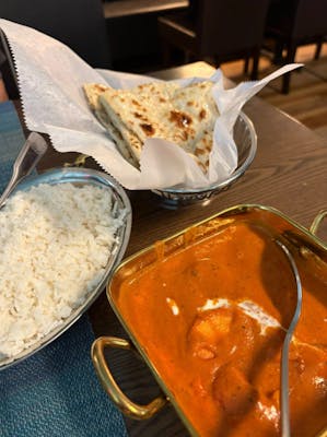 Chicken Tikka Masala with basmati rice and naan