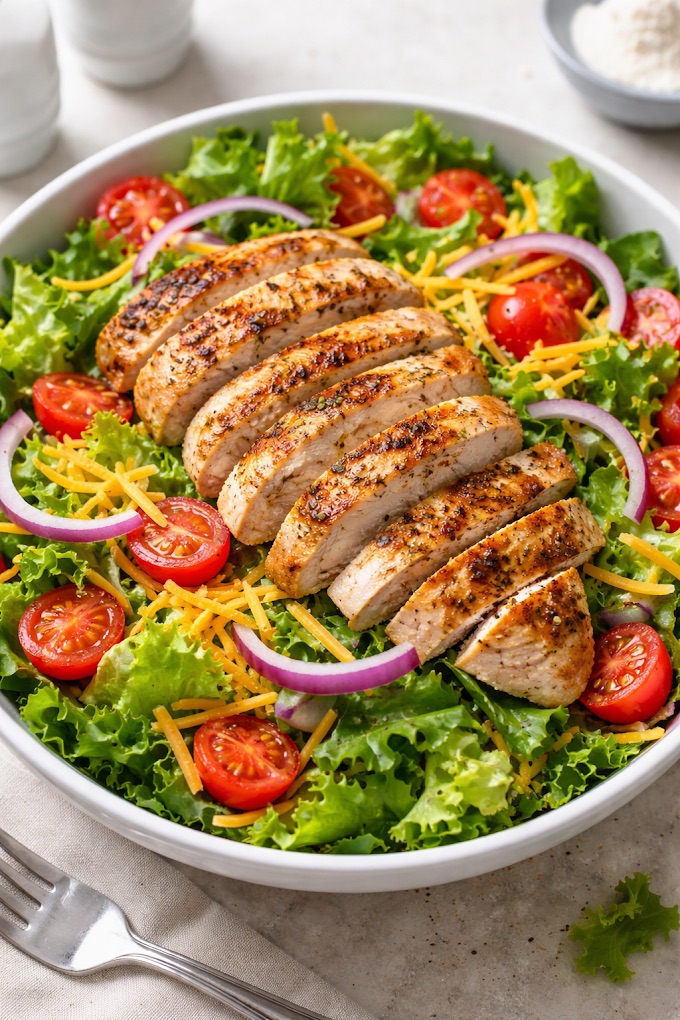 Grilled chicken salad with veggies