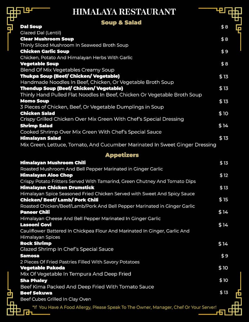 Himalaya Sono Menu Page 1