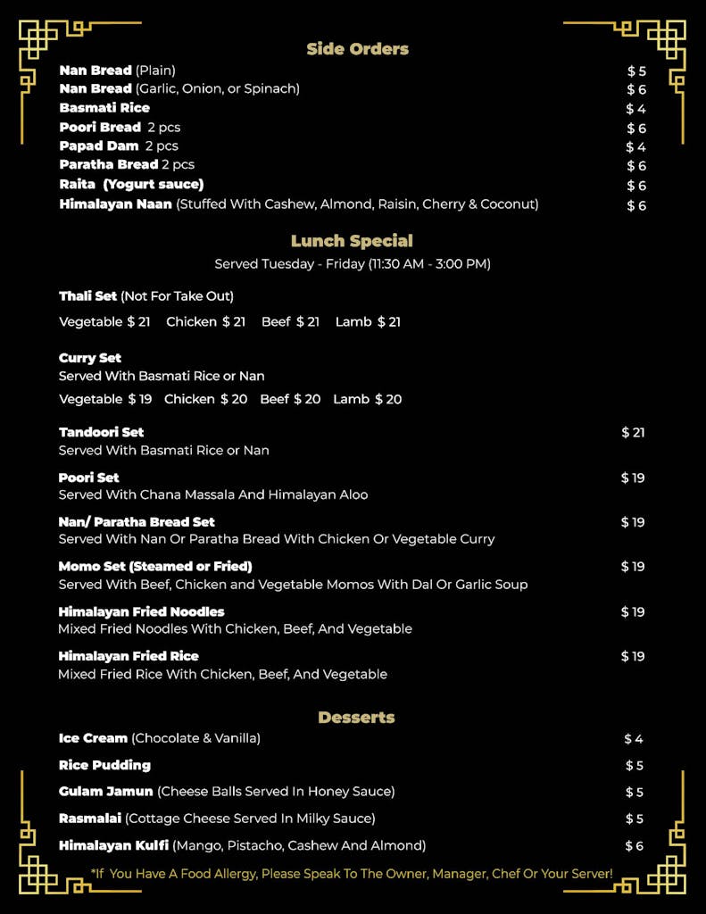 Himalaya Sono Menu Page 4