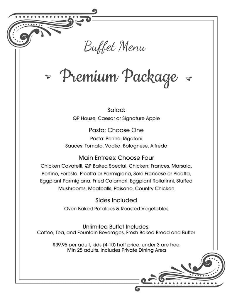 Private Events Catering Menu