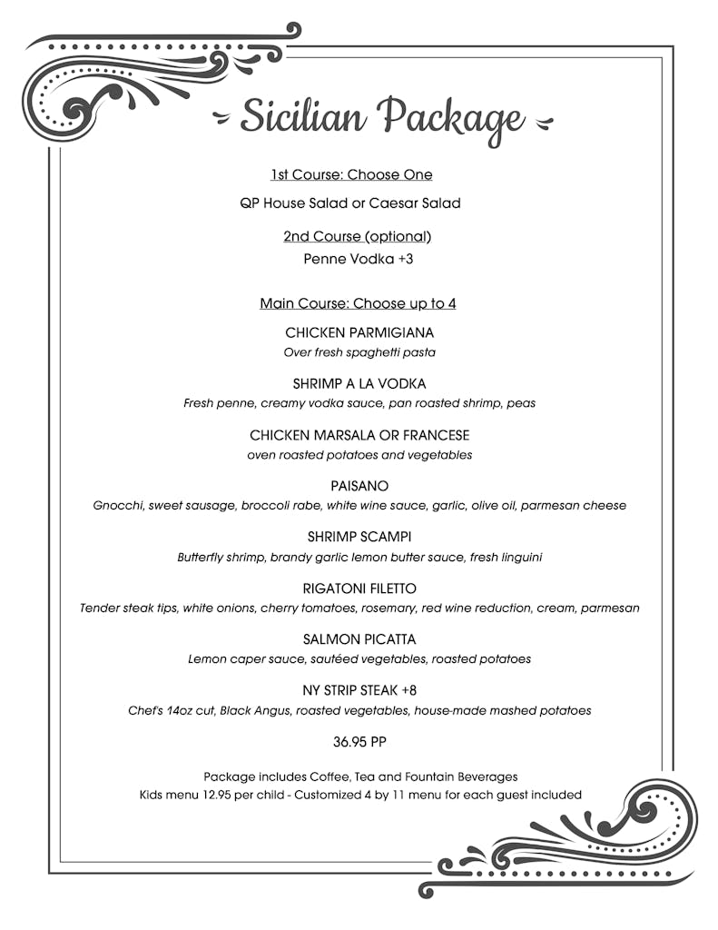 Private Events Catering Menu