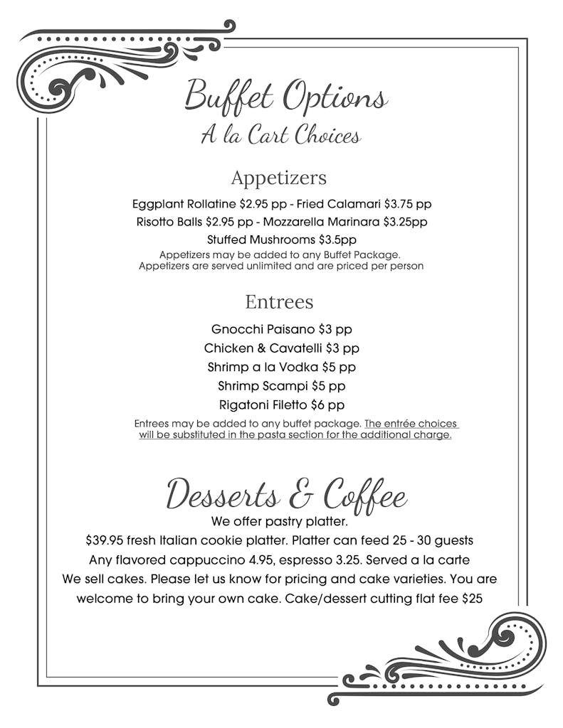 Private Events Catering Menu