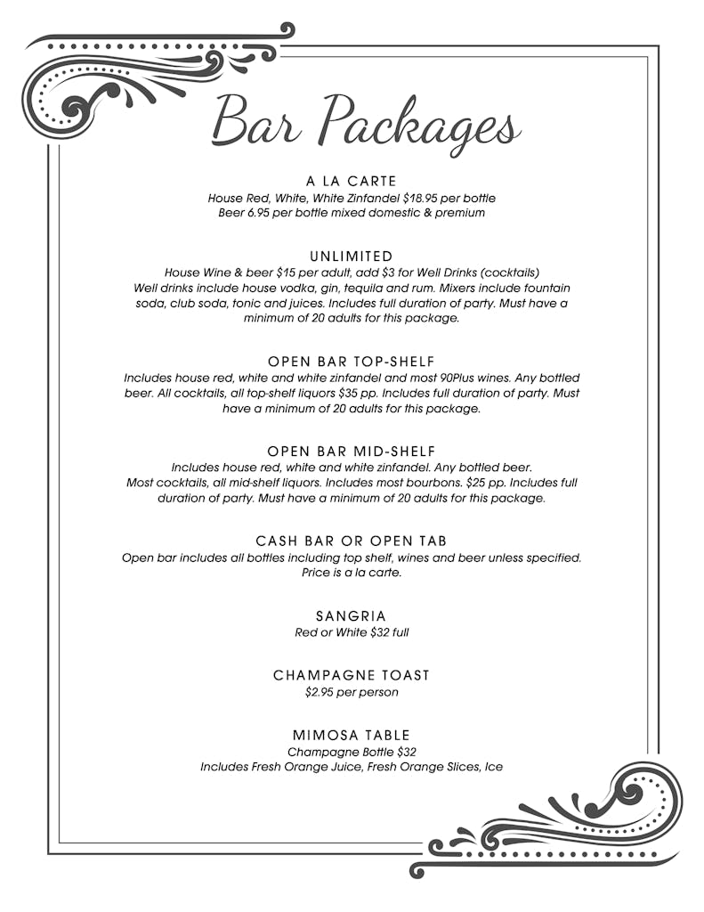 Private Events Catering Menu